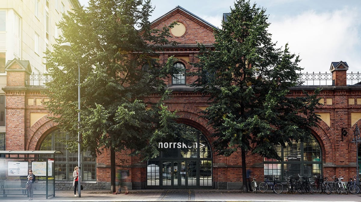 Norrsken building with two trees in front