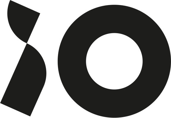 iO logo Minimalist iO logo with curved shape and circular ring