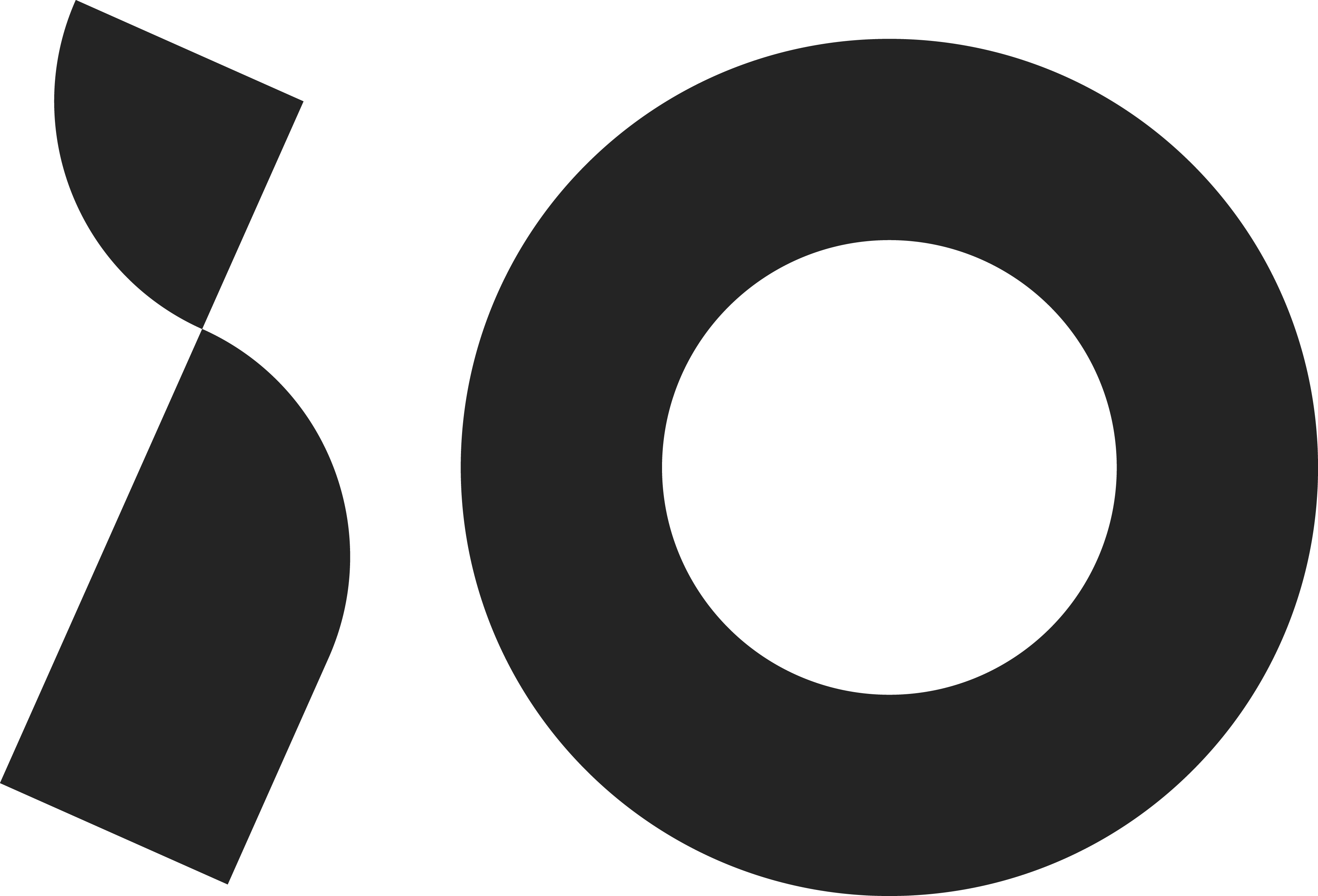 Minimalist black logo design featuring an abstract curved shape on the left and a thick circular ring with white space in the center on the right, creating a stylized "iO" against a white background.